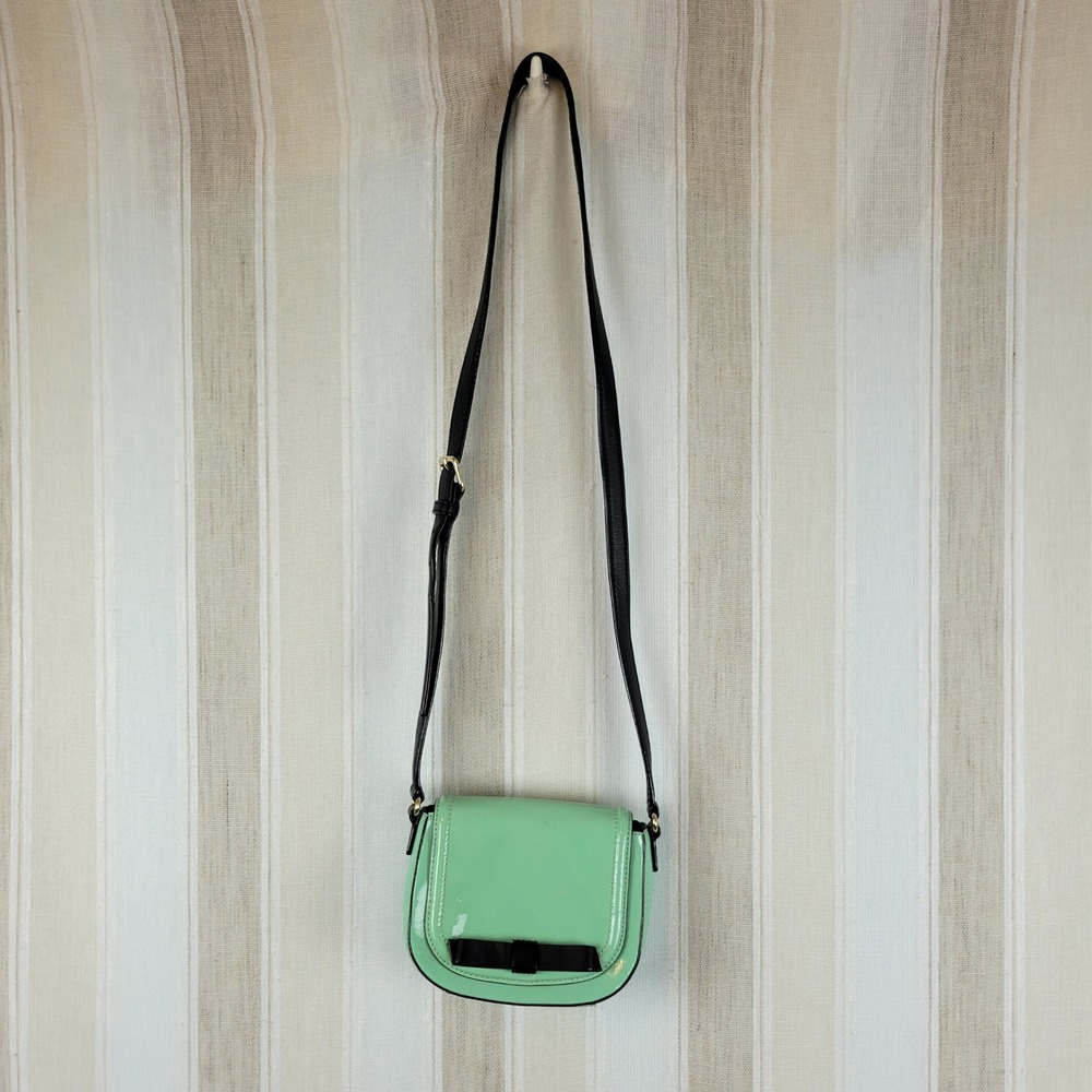 Kate Spade Jade Chelsea Park Crossbody‎ Bag Purse Mint Green Black Leather